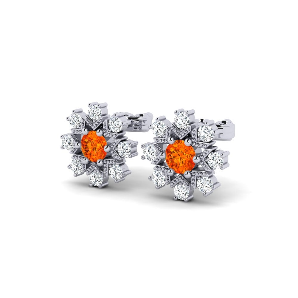 14k Oro Blanco Zafiro Naranja Pendiente de mujer Mate
