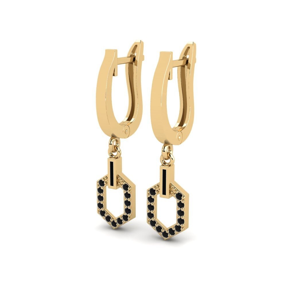 14ct Yellow Gold Round Black Onyx Women's Earring Alamos