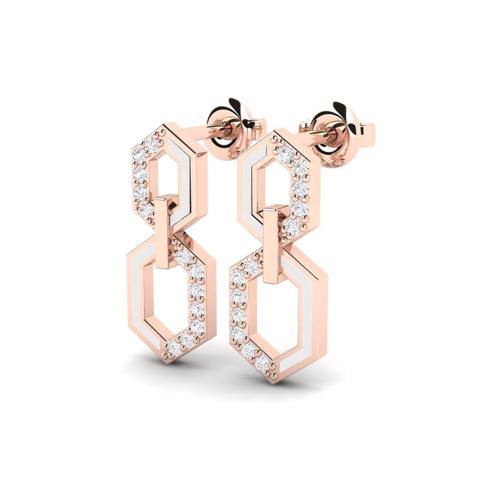 9ct Rose Gold Round White Sapphire Women's Earring Asht