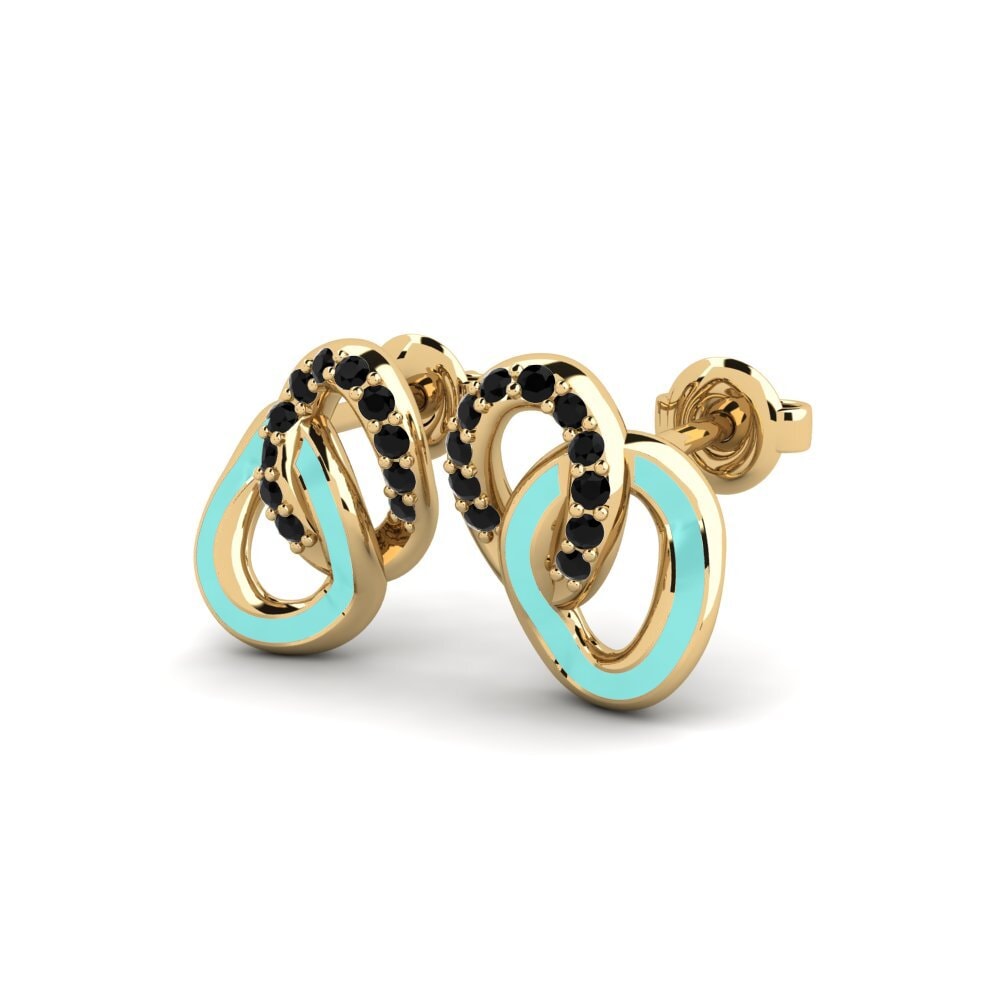 14ct Yellow Gold Round Black Onyx Women's Earring Aurinko