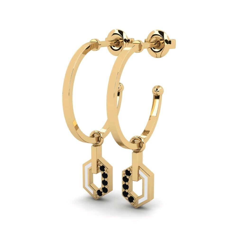 14ct Yellow Gold Round Black Onyx Women's Earring Bergahorn