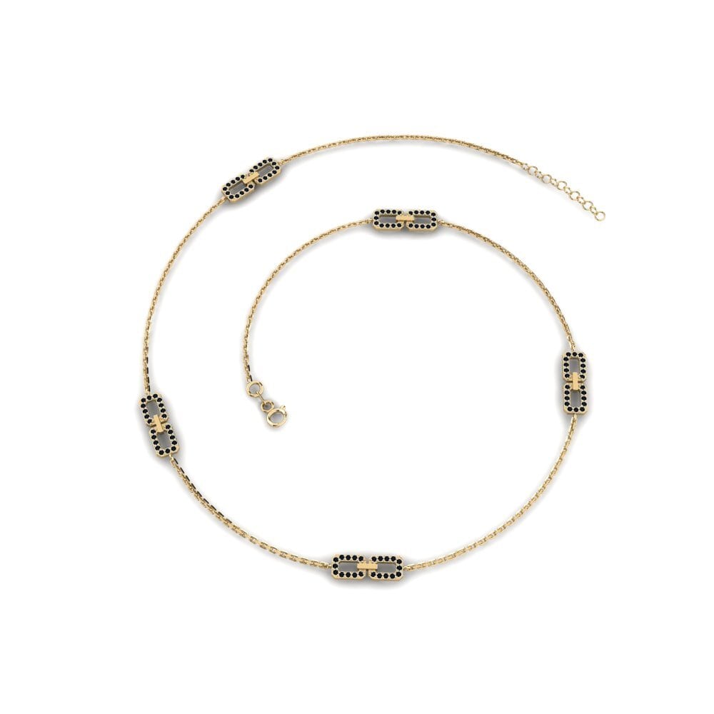 14ct Yellow Gold Round Black Onyx Women's Necklace Wundero