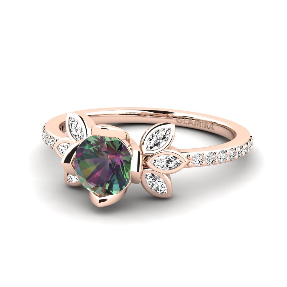 14k Oro Rosa Topacio Místico Anillo de compromiso Czari