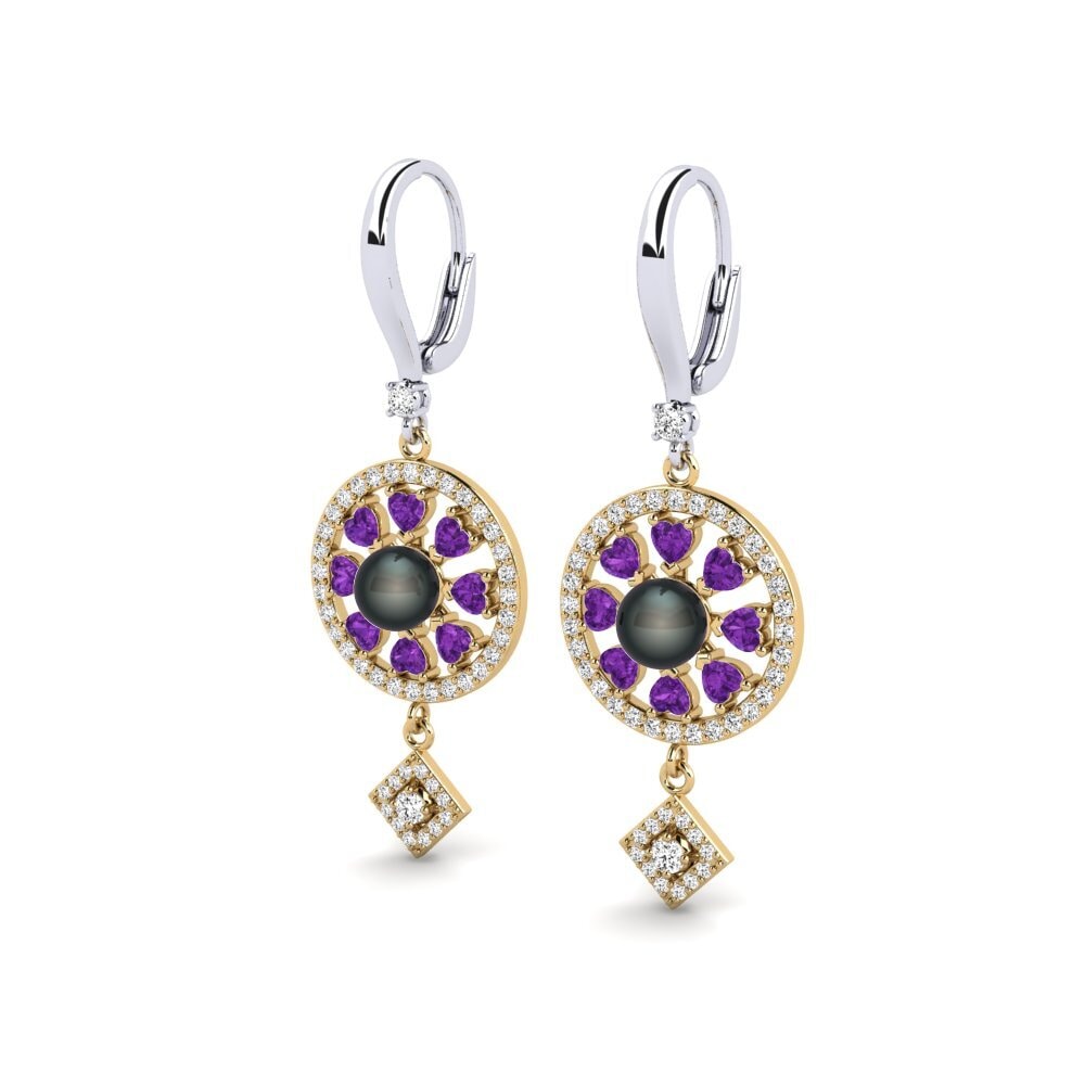 14ct White & Yellow Gold Amethyst Women's Earring Enstr