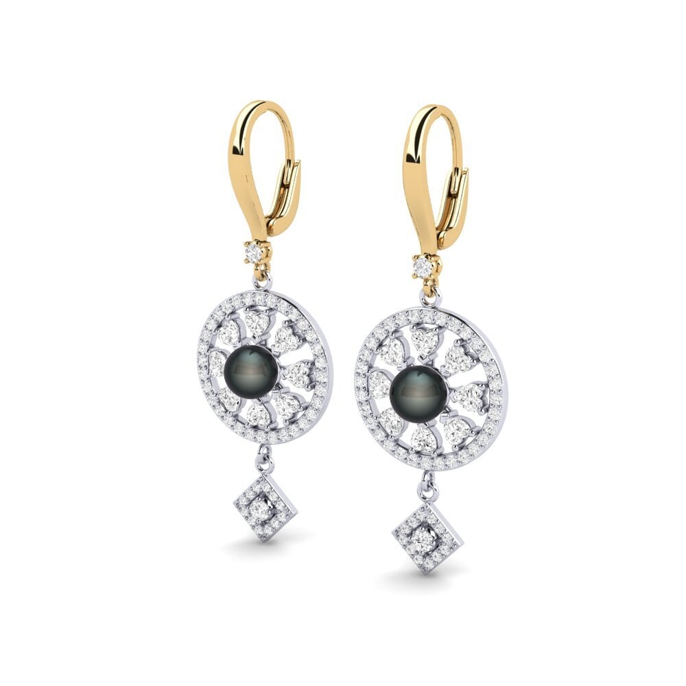 14k Oro Amarillo & Blanco Zafiro blanco Pendiente de mujer Enstr