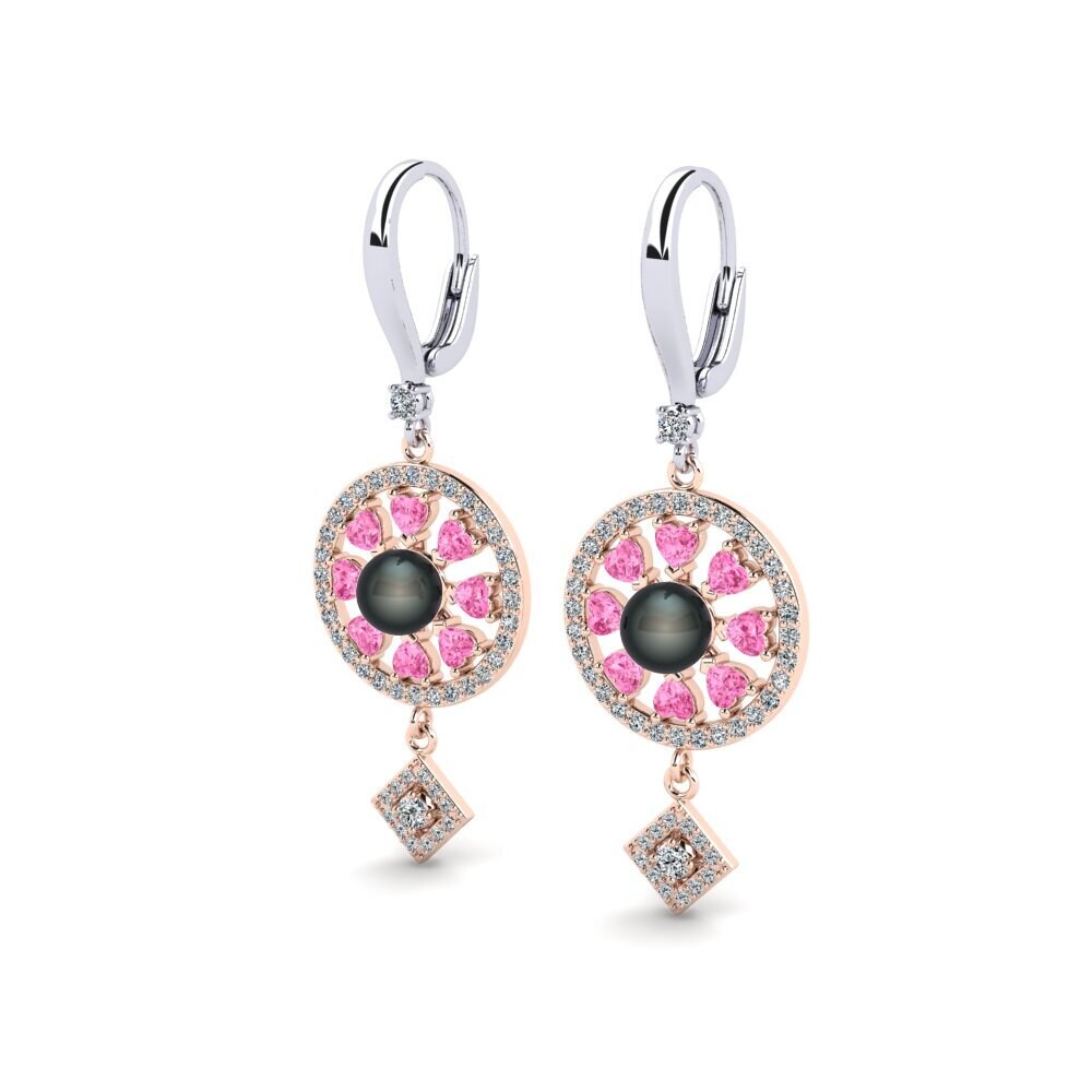 14k Oro Blanco & Rosa Zafiro Rosado Pendiente de mujer Enstr