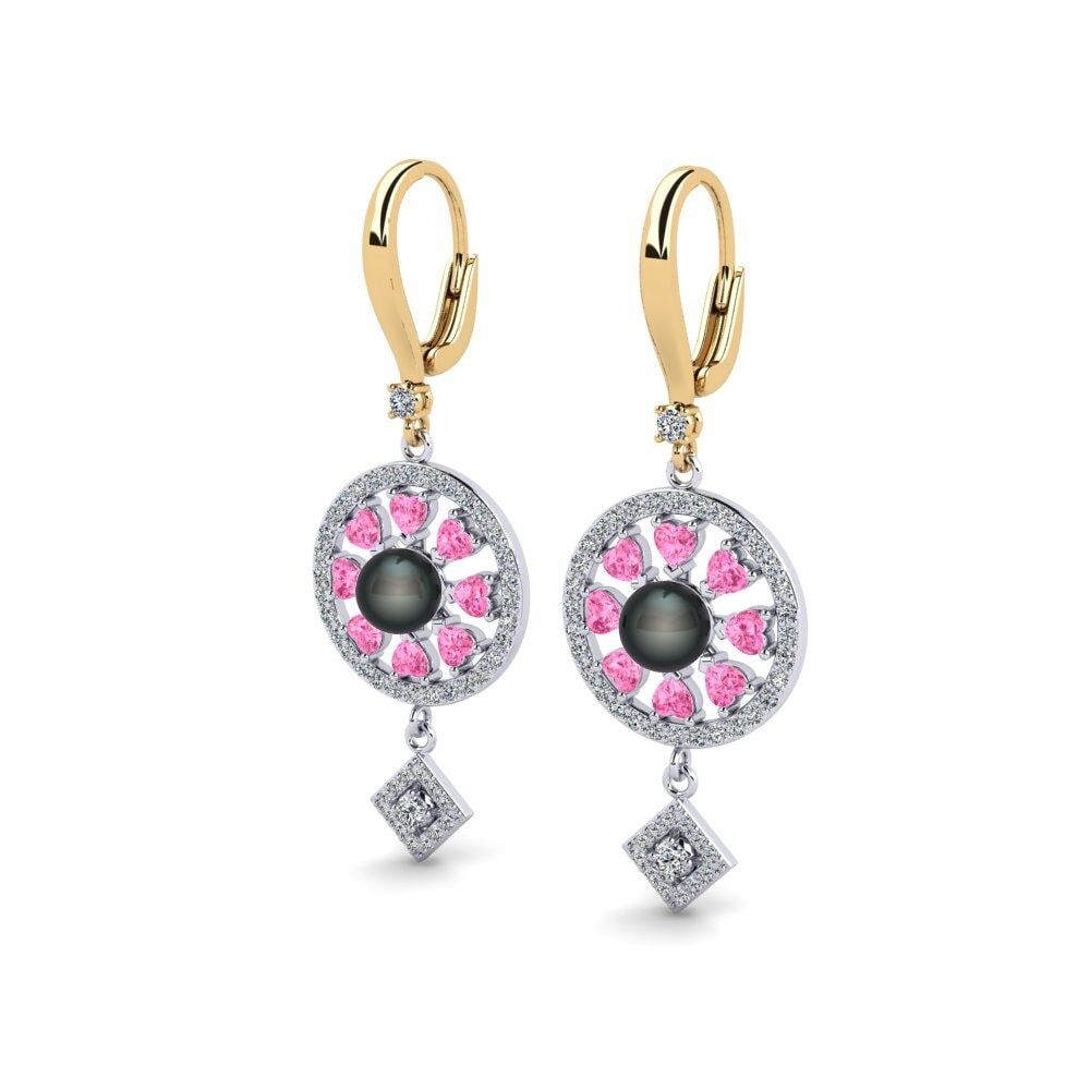 14ct Yellow & White Gold Pink Sapphire Women's Earring Enstr