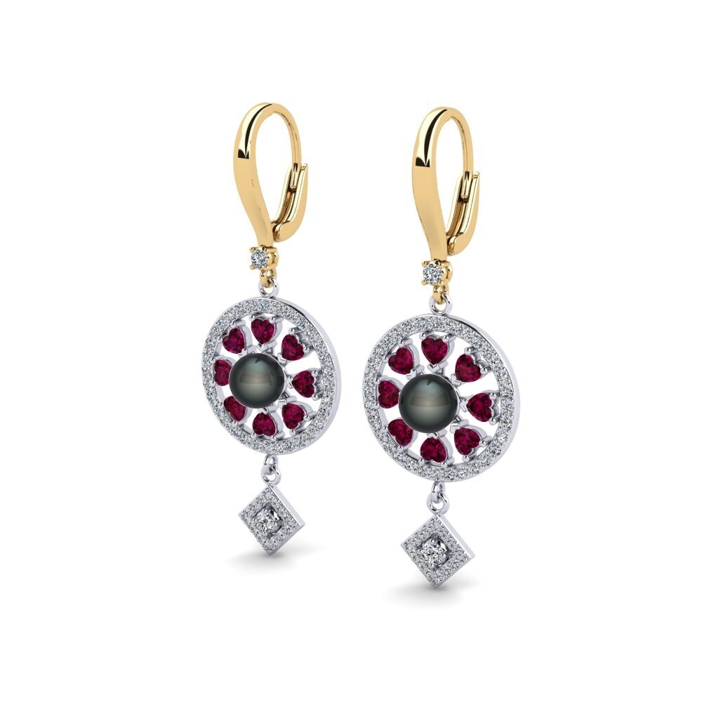 9ct Yellow & White Gold Rhodolite Garnet Women's Earring Enstr