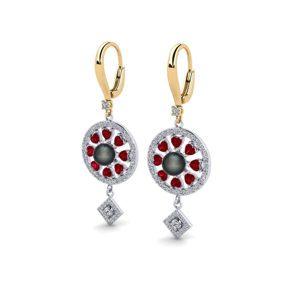 9ct Yellow & White Gold Red Zirconia Women's Earring Enstr