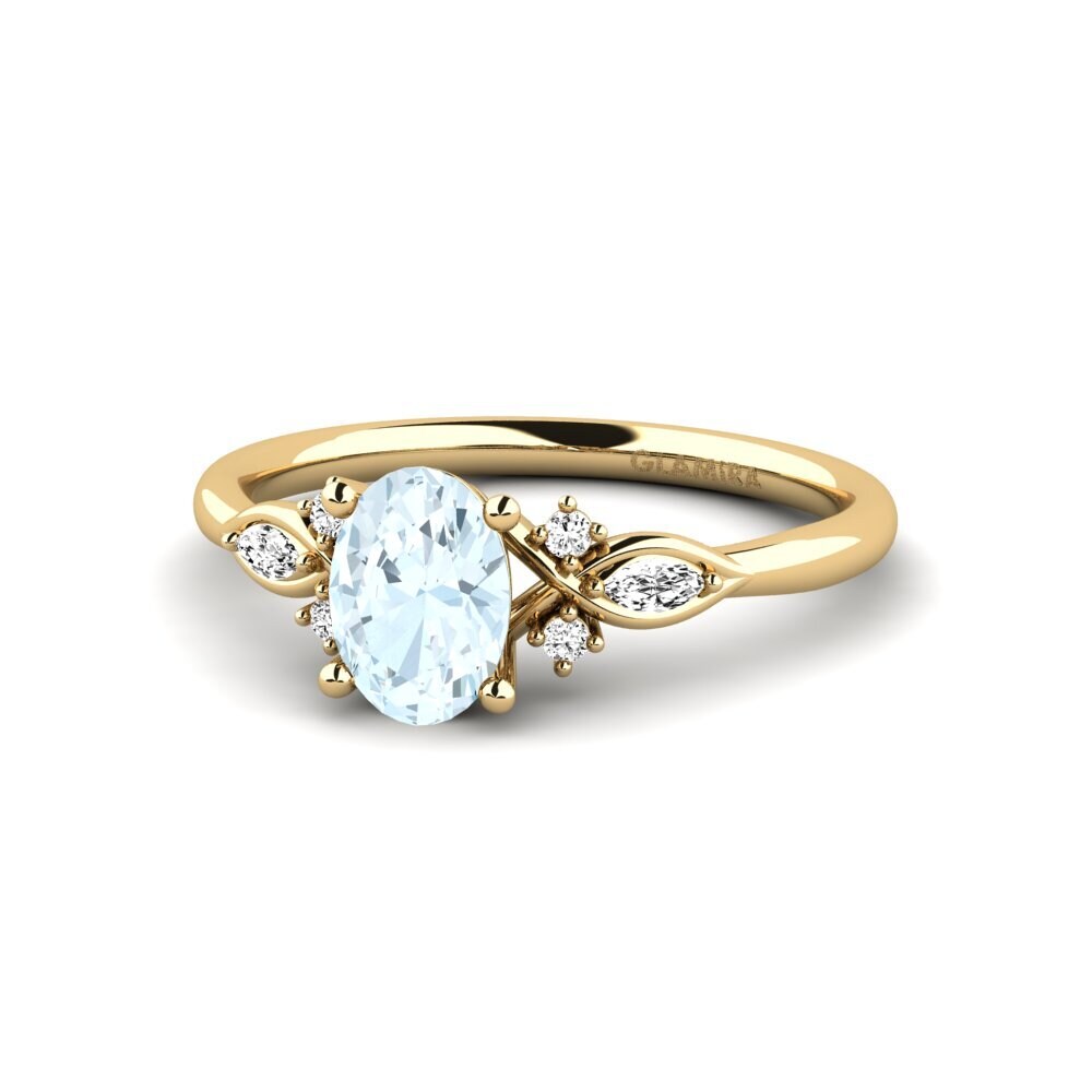 Bague De Fiançailles Halo En Or Jaune 14k - Aigue-marine Ovale 3,50 Ct - Taille 7 Ajustable