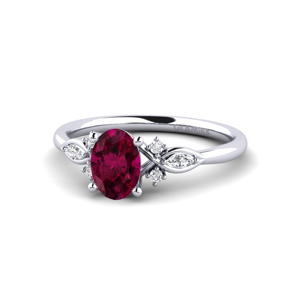 9ct White Gold Rhodolite Garnet Engagement Ring Gisu - Oval