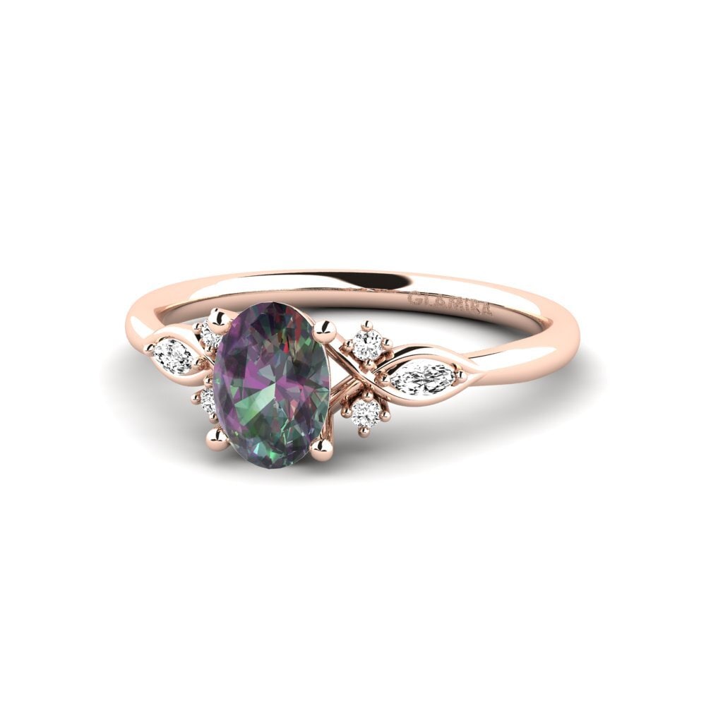 14k Oro Rosa Topacio Místico Anillo de compromiso Gisu - Oval