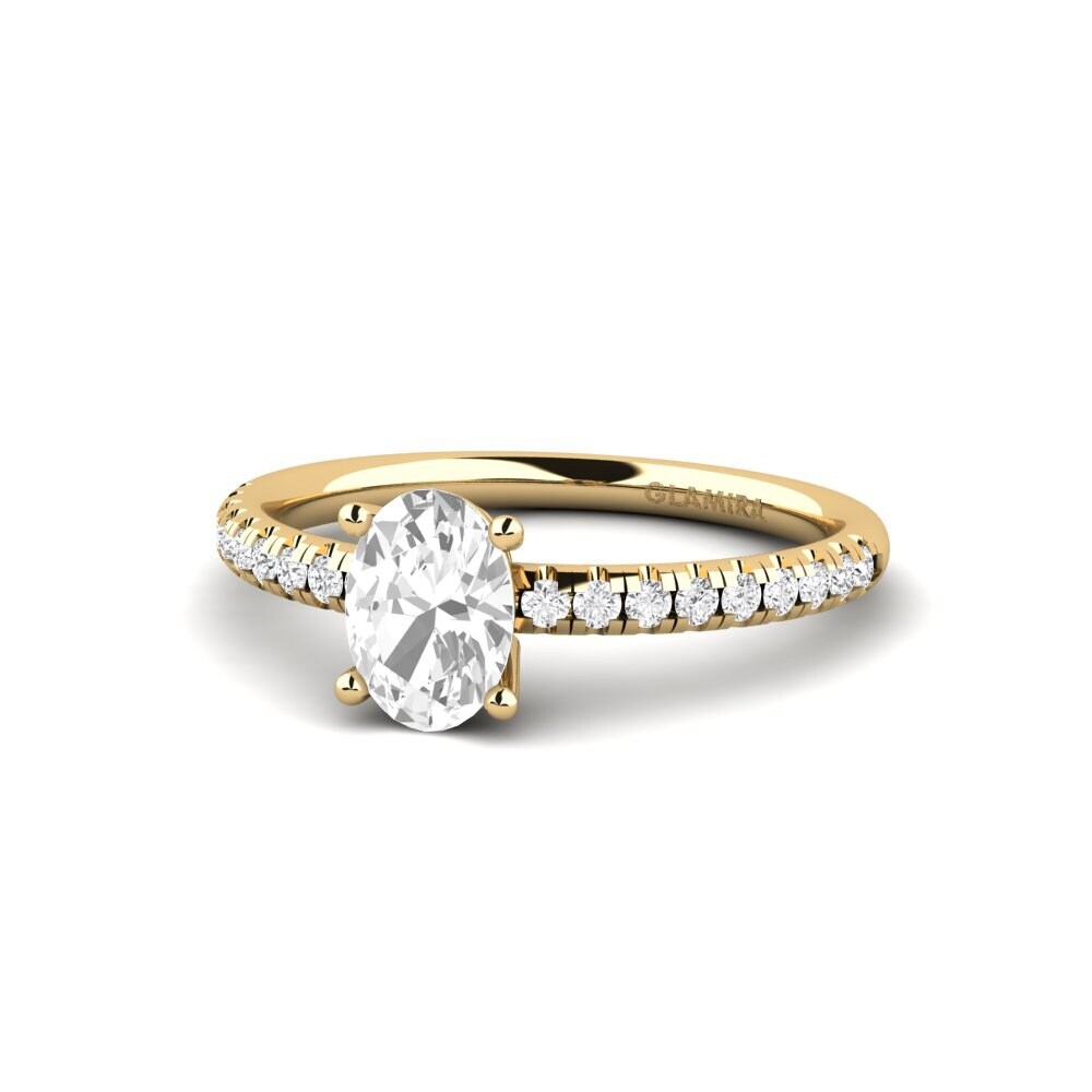 18k Oro Amarillo Zafiro blanco Anillo de compromiso Rokh
