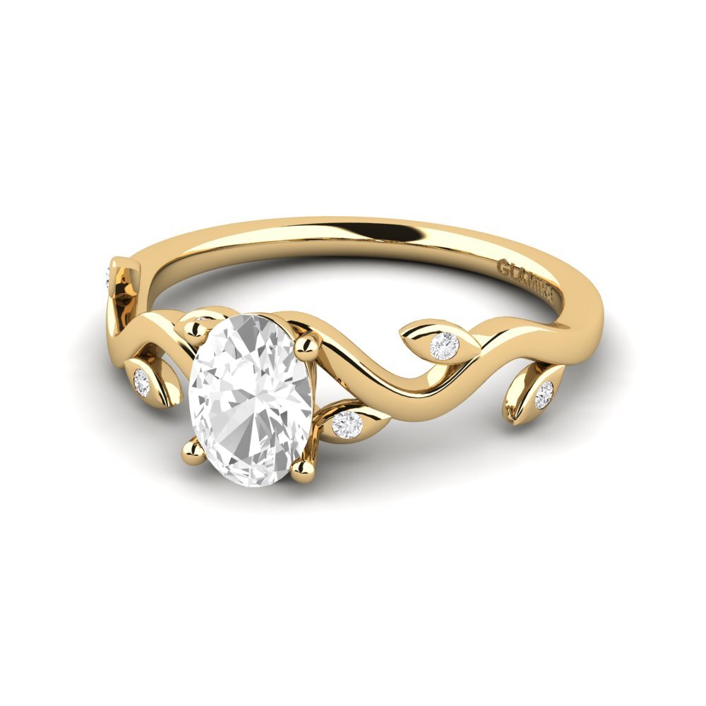 18k Oro Amarillo Zafiro blanco Anillo de compromiso Shasha