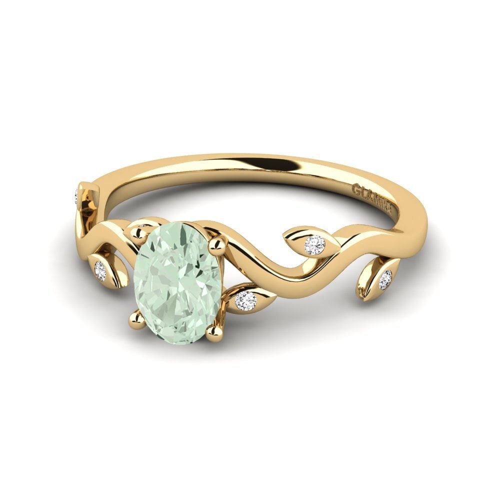 18k Oro Amarillo Amatista verde Anillo de compromiso Shasha