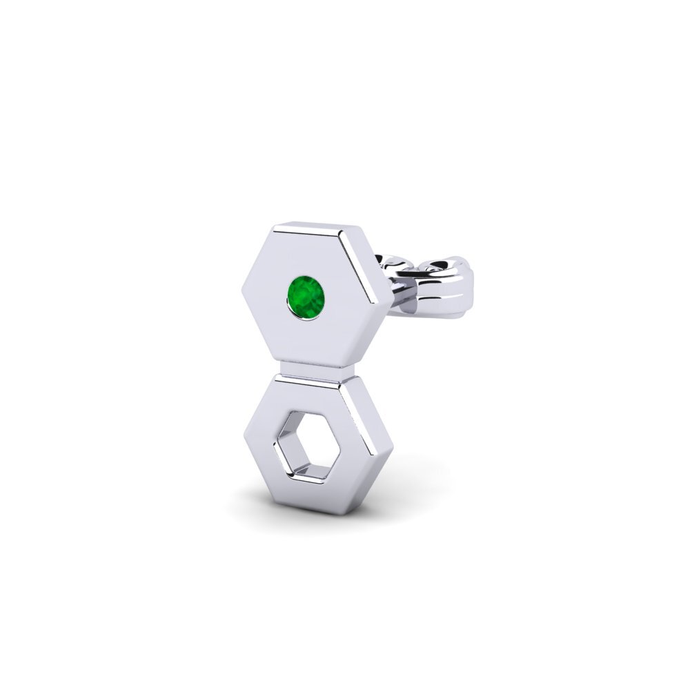 White Silver Emerald Men's Earring Fabledes