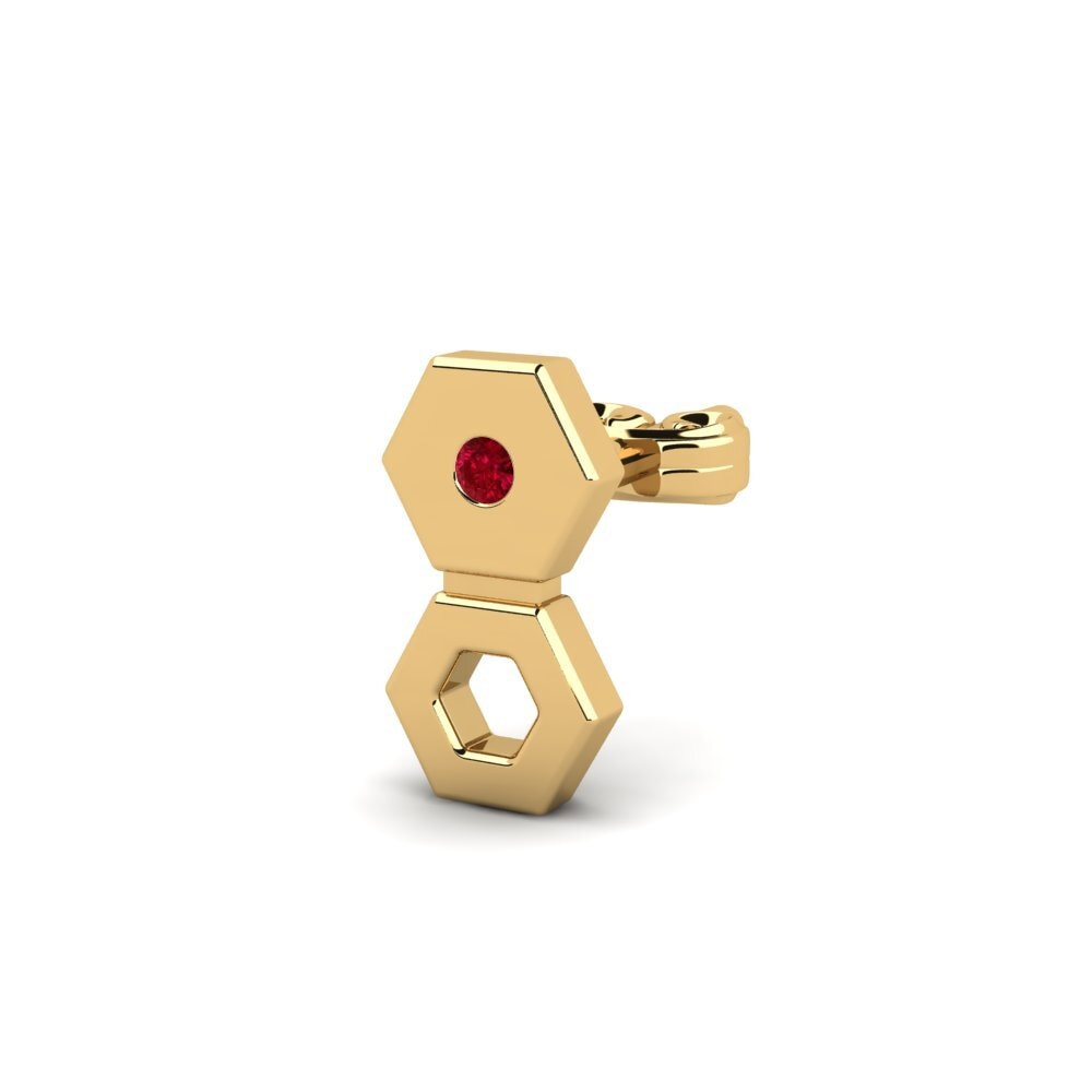 18ct Yellow Gold Red Zirconia Men's Earring Fabledes