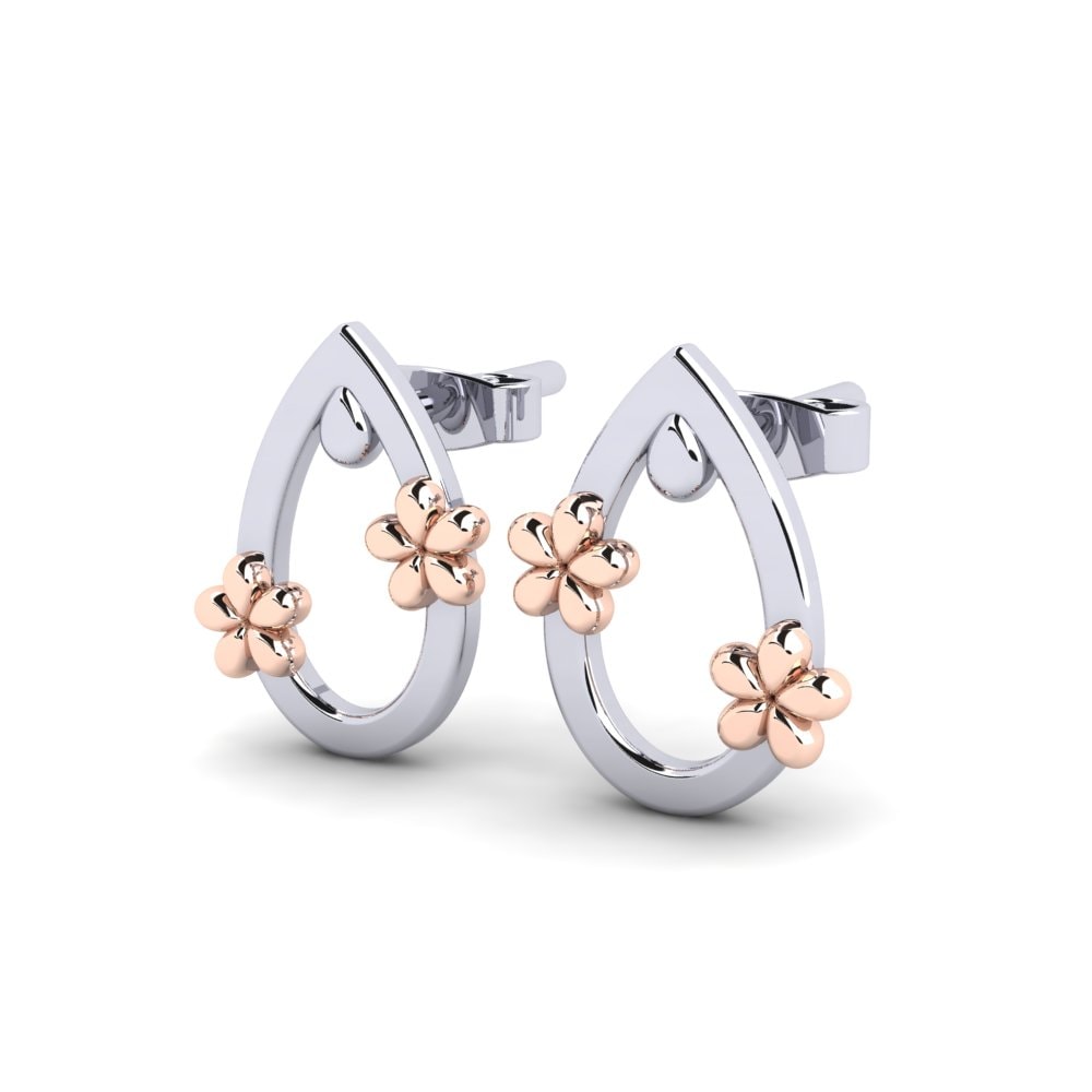 18k Oro Blanco / Rosa Pendientes Slopinges