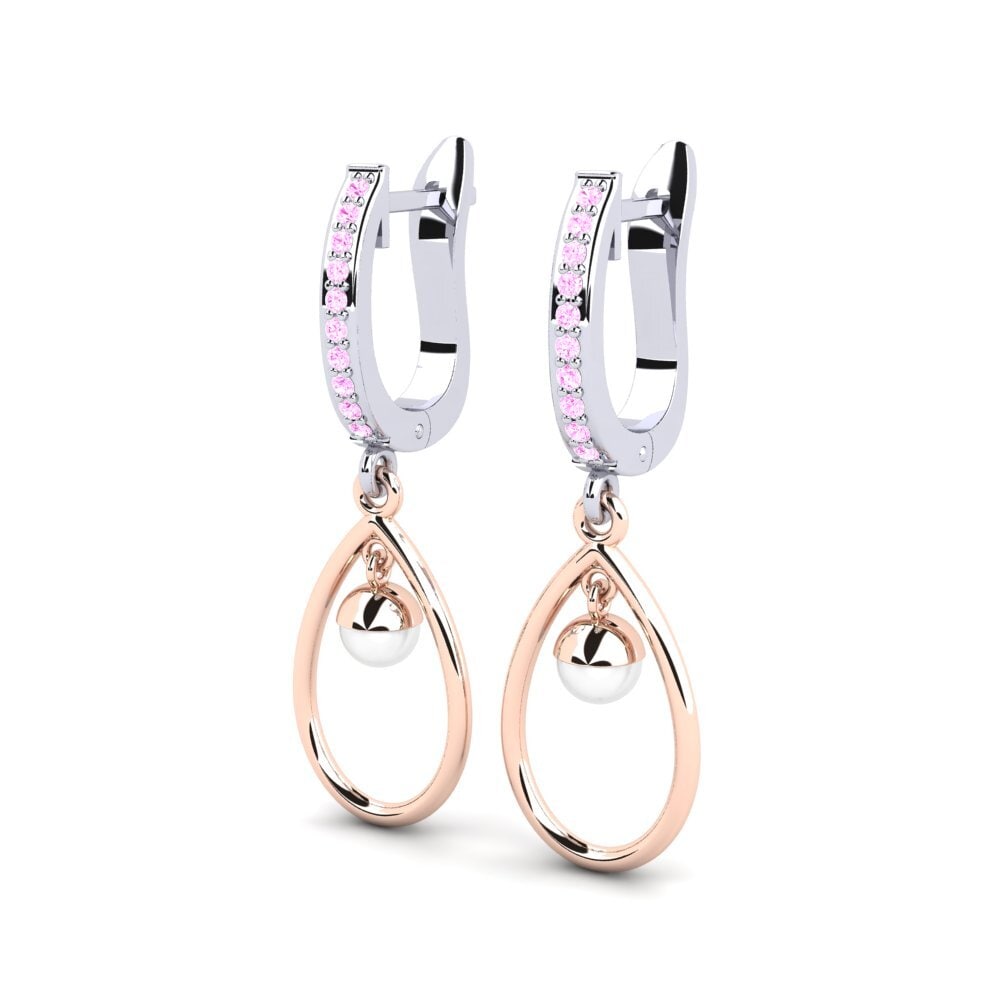 14k Oro Blanco & Rosa Zafiro Rosado Pendiente de mujer Yldrod
