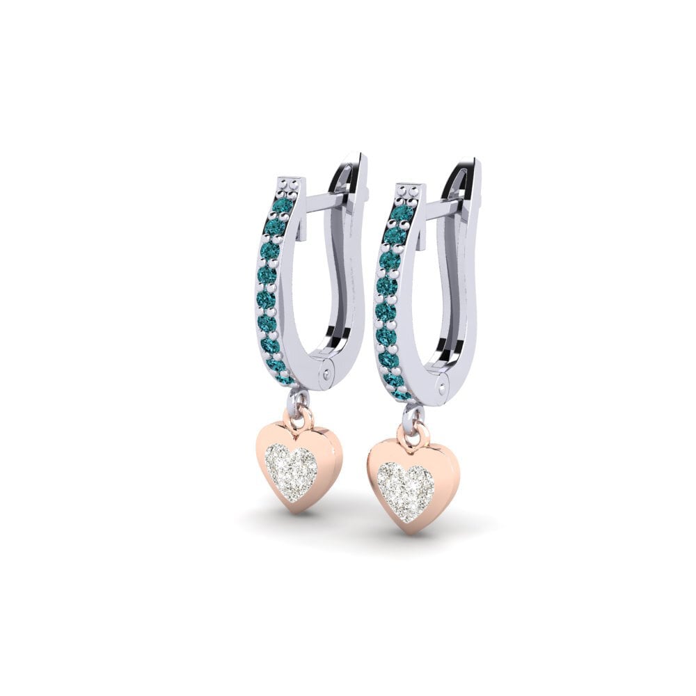 14k White & Rose Gold Blue Diamond Earring Aloevera Daughter
