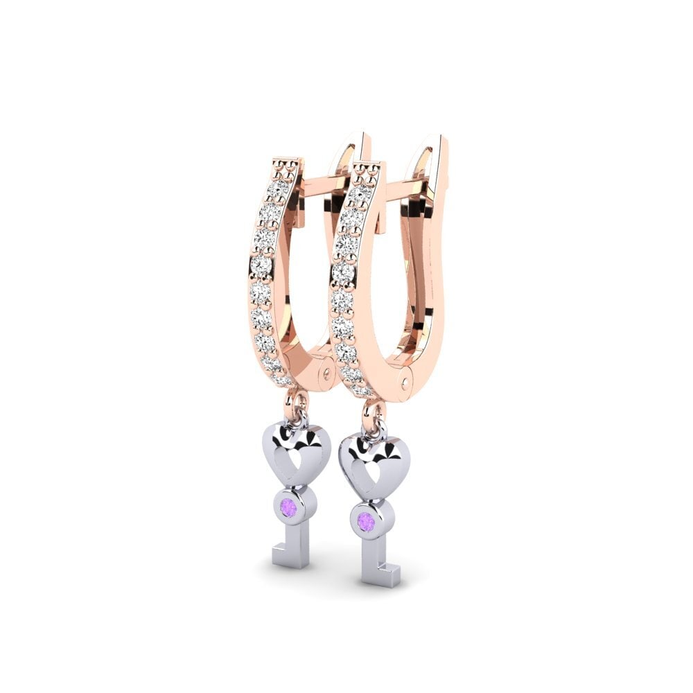 14k Rose & White Gold Amethyst Earring Echeveria Daughter