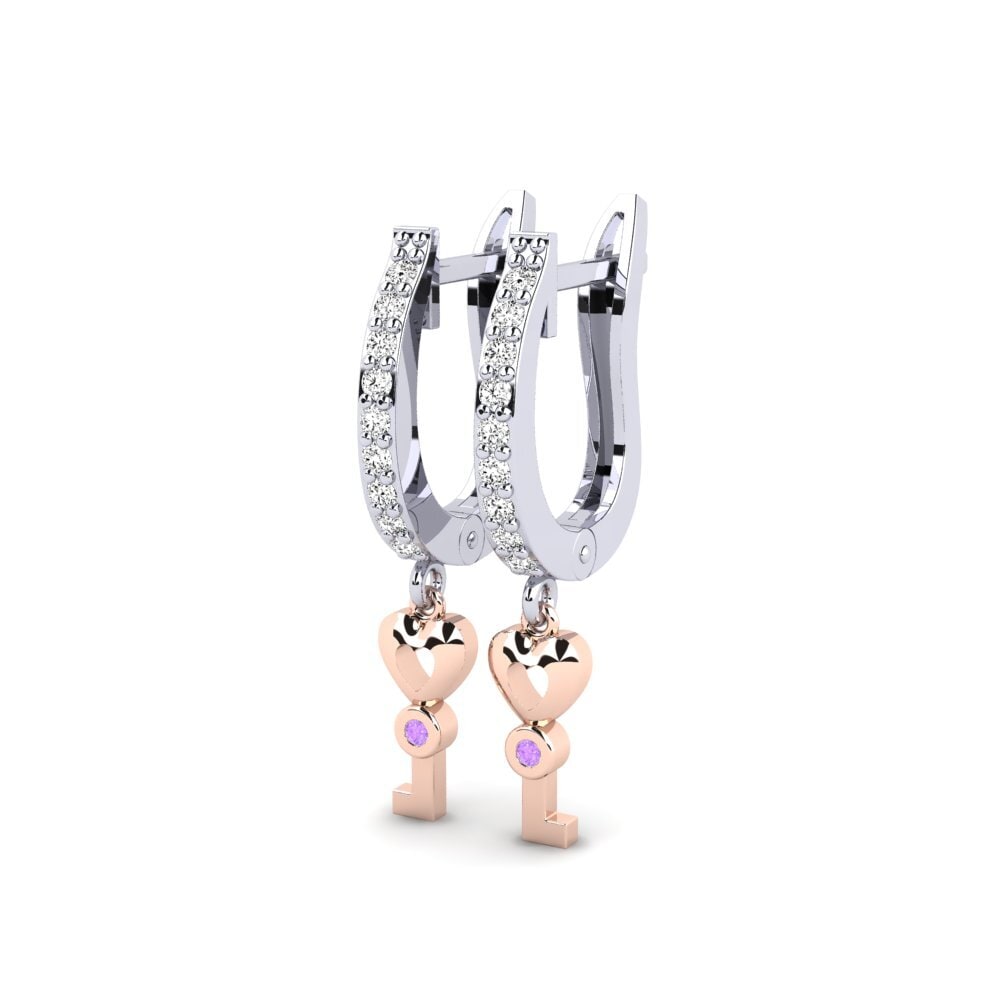 14k White & Rose Gold Amethyst Earring Echeveria Daughter