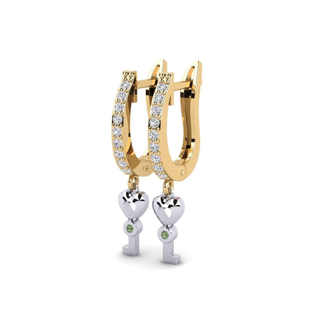 18k Oro Amarillo & Blanco Diamante Verde Pendientes Echeveria Daughter