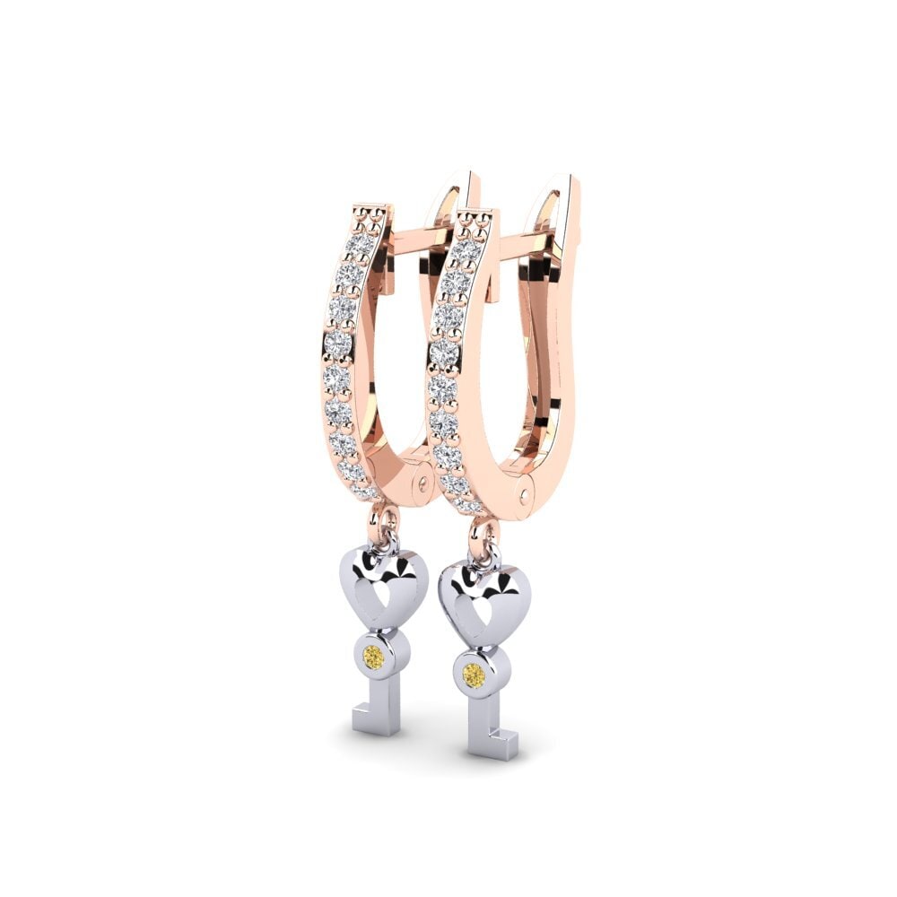14k Rose & White Gold Yellow Diamond Earring Echeveria Daughter