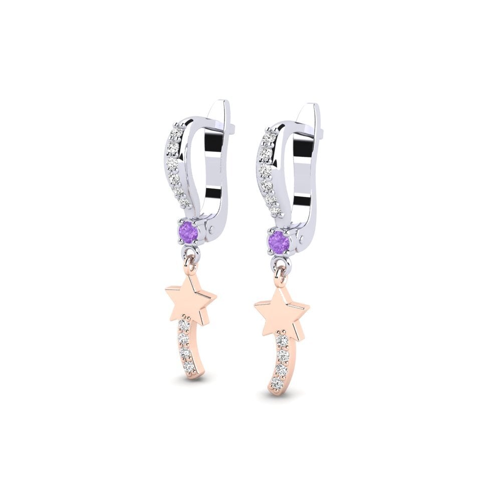 14k White & Rose Gold Amethyst Kid's Earring Poznan