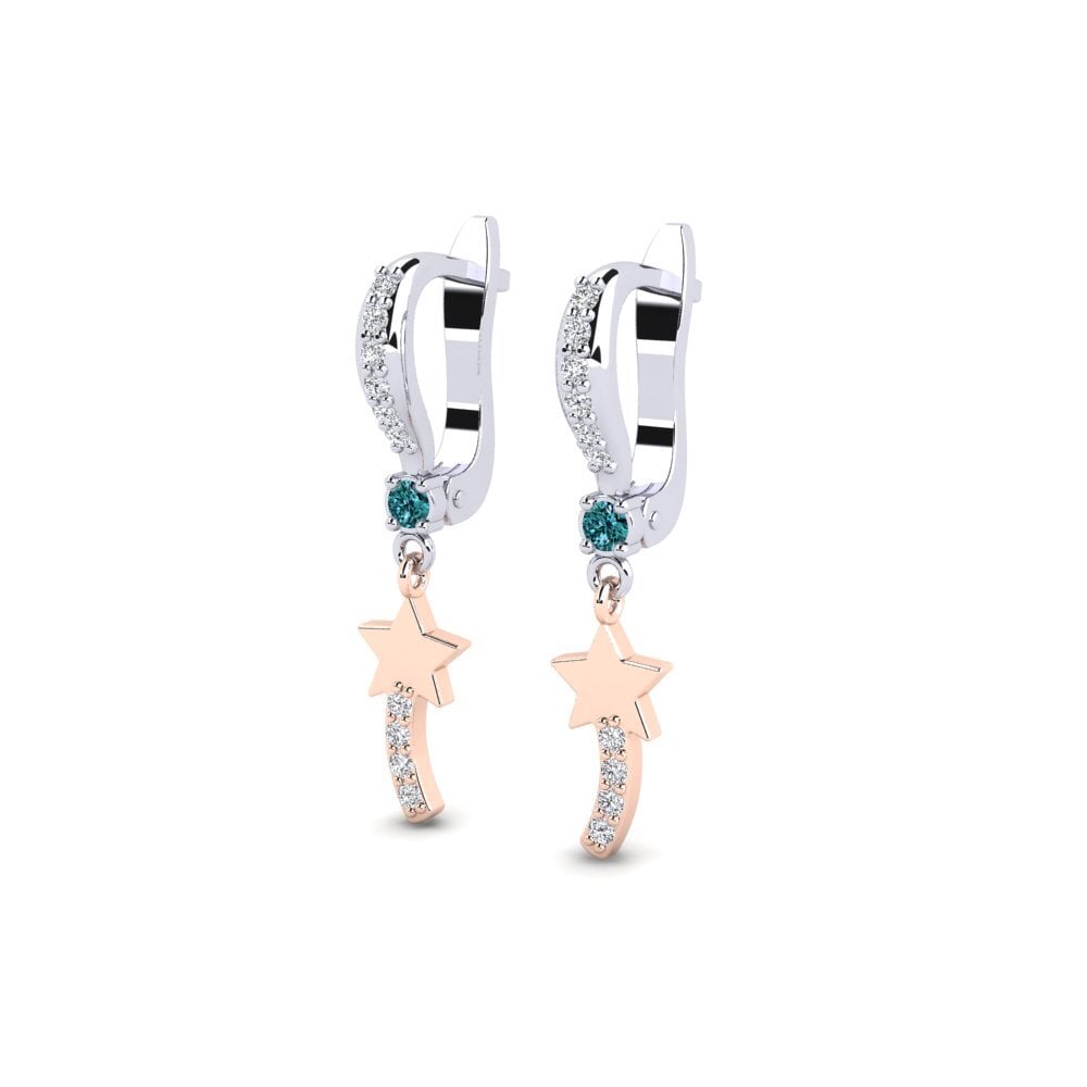 14k White & Rose Gold Blue Diamond Kid's Earring Poznan