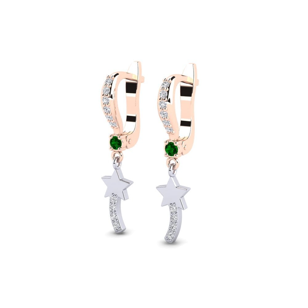 14k Rose & White Gold Green Zirconia Kid's Earring Poznan