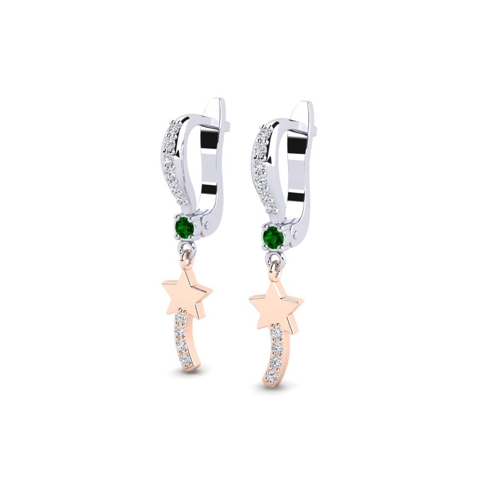 14k White & Rose Gold Green Zirconia Kid's Earring Poznan