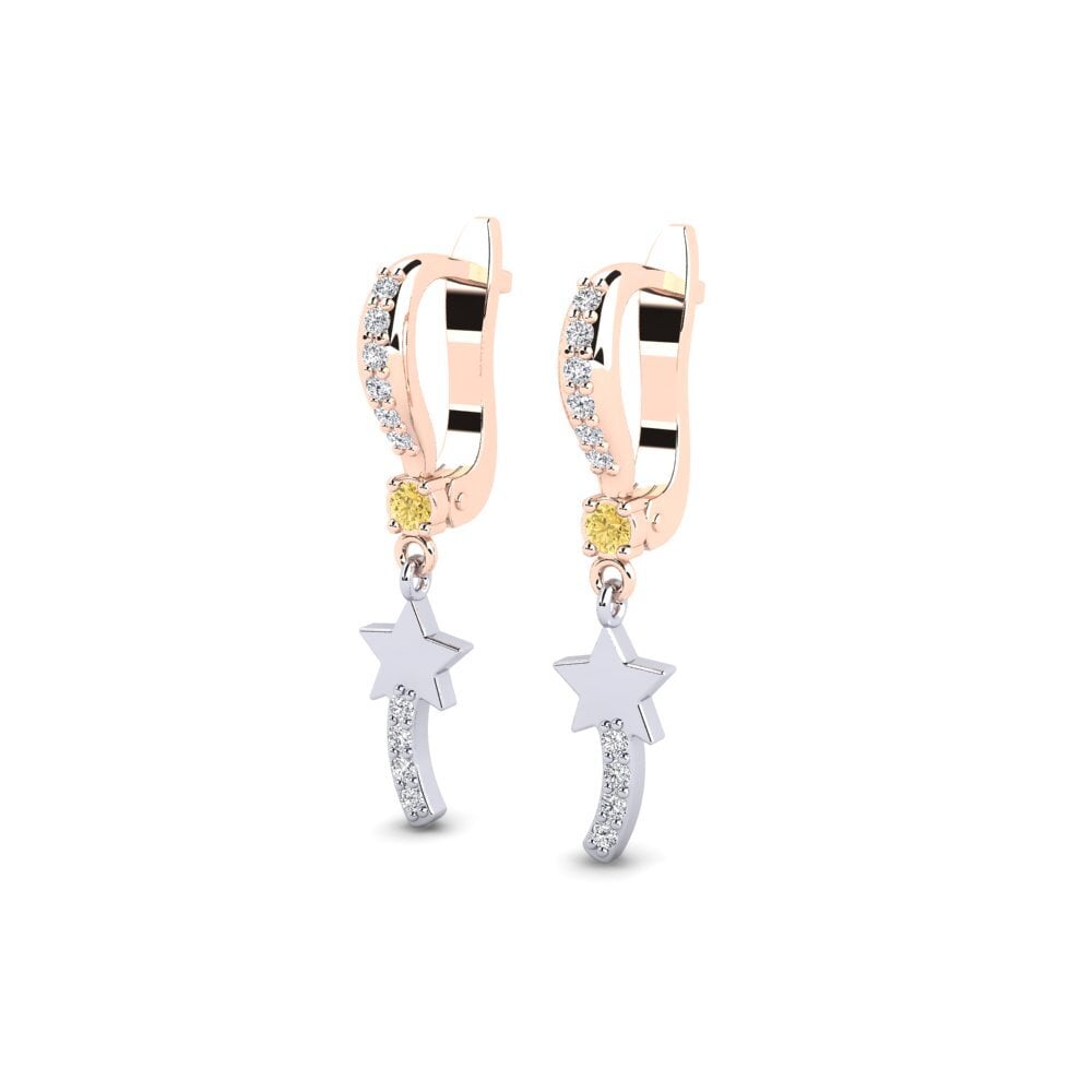 14k Rose & White Gold Yellow Diamond Kid's Earring Poznan
