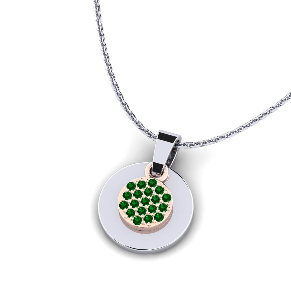 Collares 14k Oro Blanco & Rosa Circonita Verde Moderno