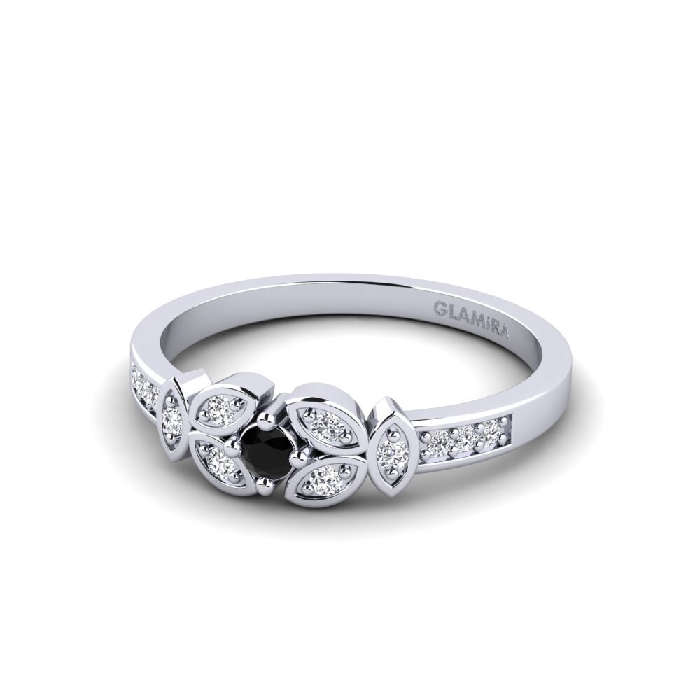 White Silver Black Onyx Women's Promise Ring Oxpen