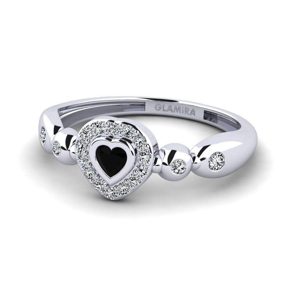 White Silver Black Onyx Women's Promise Ring Pavina