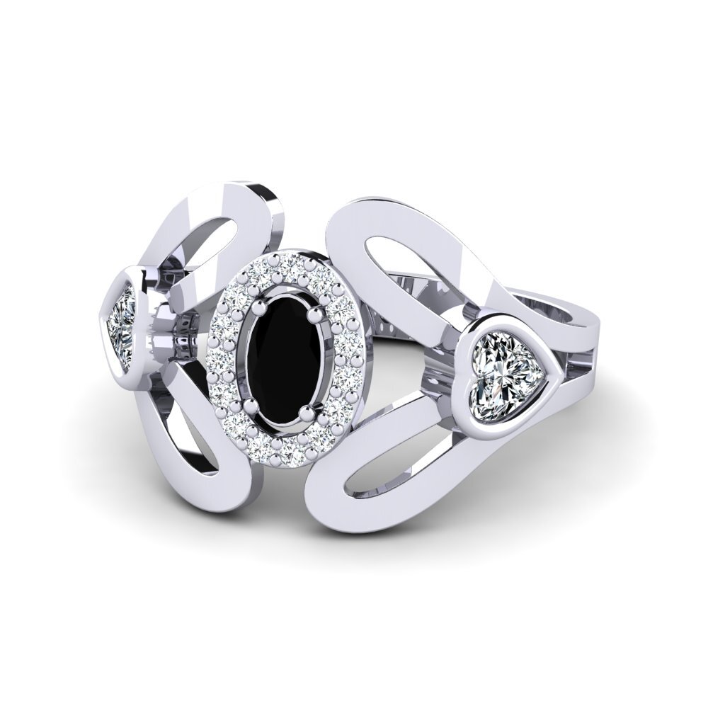 White Silver Black Onyx Women's Promise Ring Sretonan