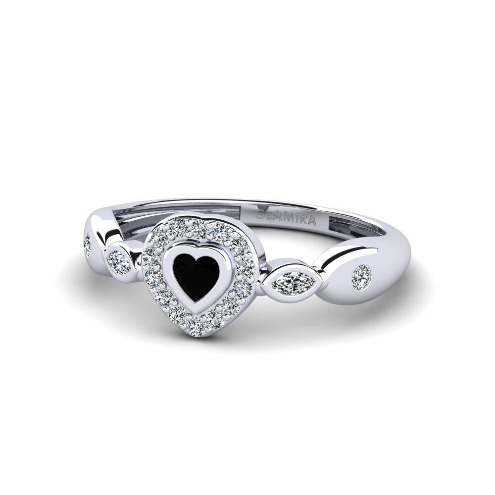 White Silver Black Onyx Women's Promise Ring Stota