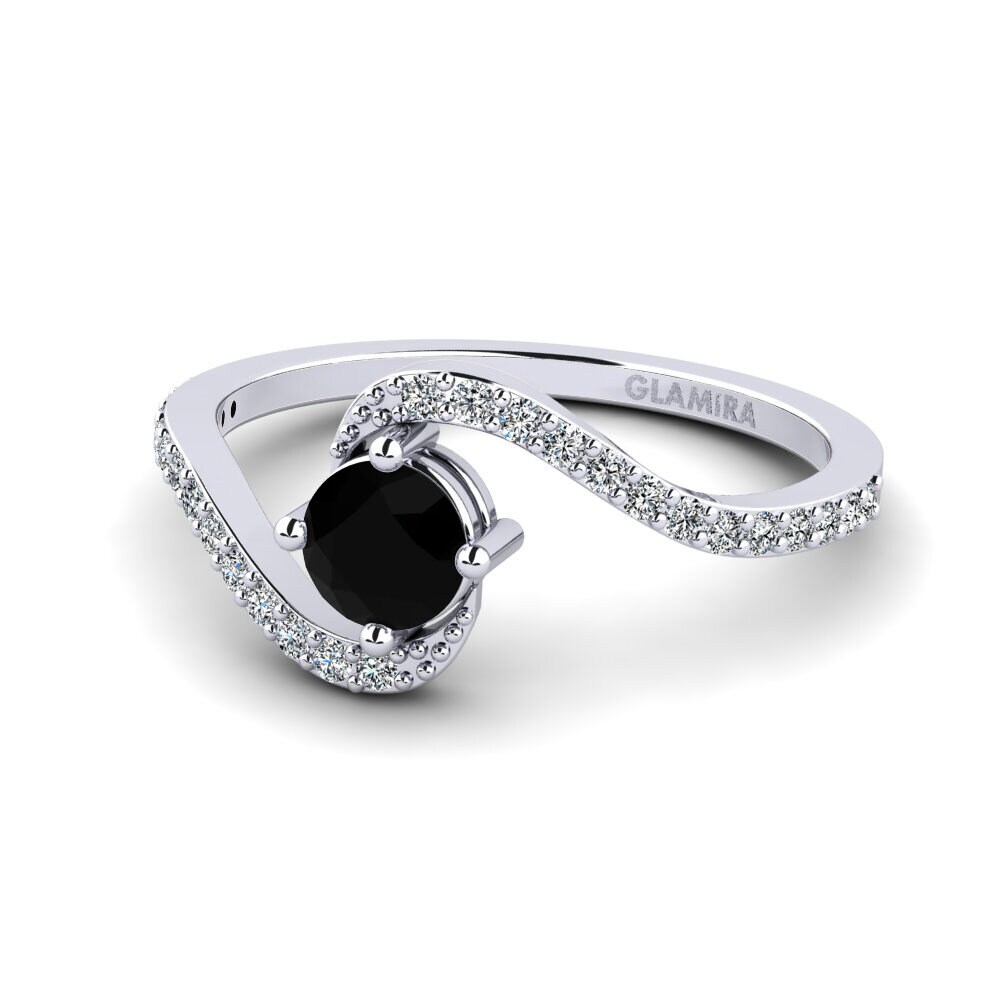 White Silver Black Onyx Women's Promise Ring Urengan