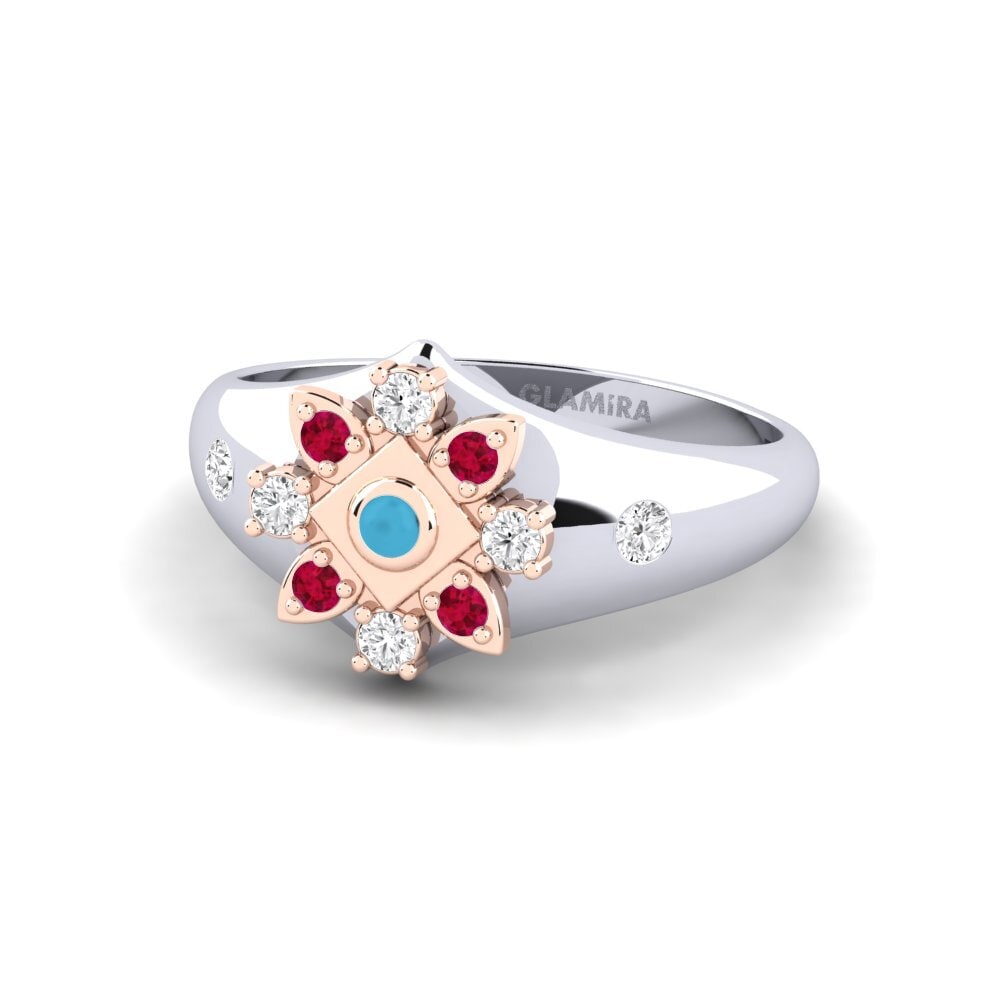 Or Blanc & Rose 750 Bague Turchese