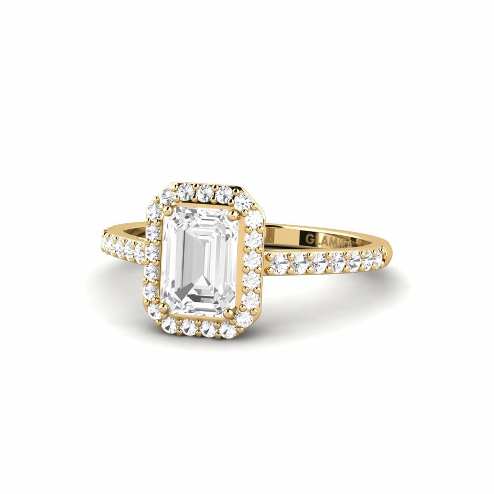 18k Oro Amarillo Zafiro blanco Anillo de compromiso Pastolisa