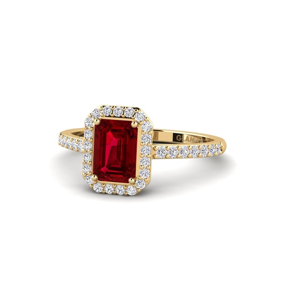 18k Oro Amarillo Circonita Roja Anillo de compromiso Pastolisa