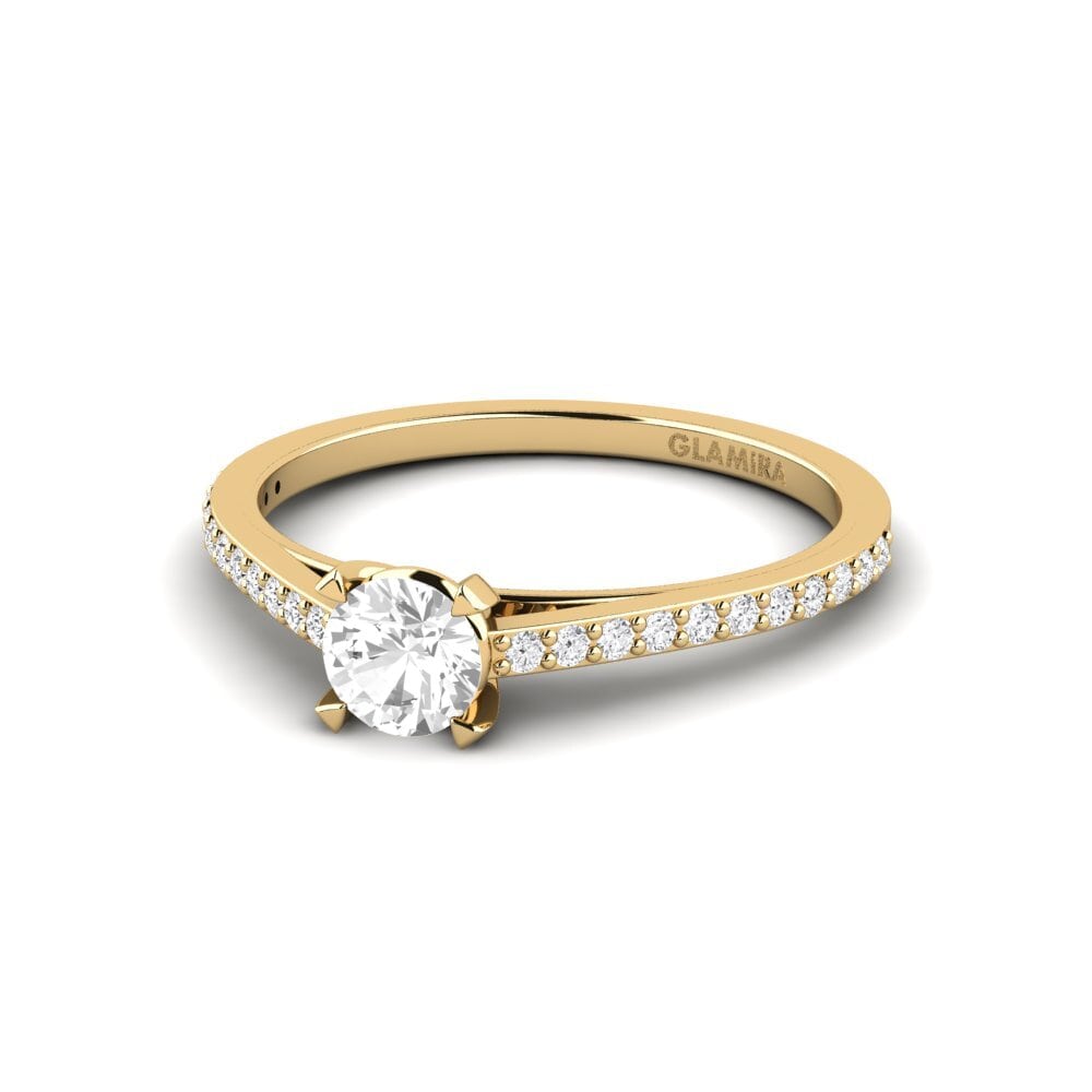 18k Oro Amarillo Zafiro blanco Anillo de compromiso Roenou