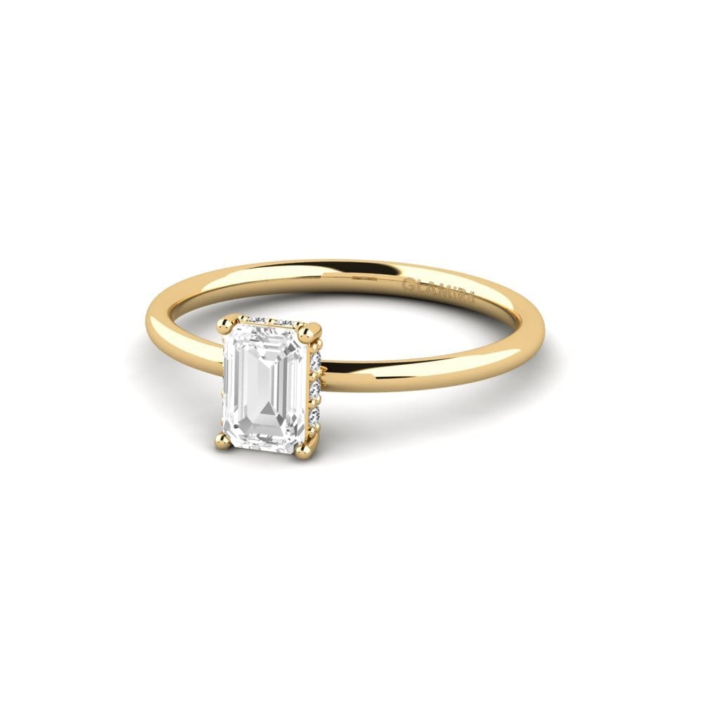 18k Oro Amarillo Zafiro blanco Anillo de compromiso Wulden