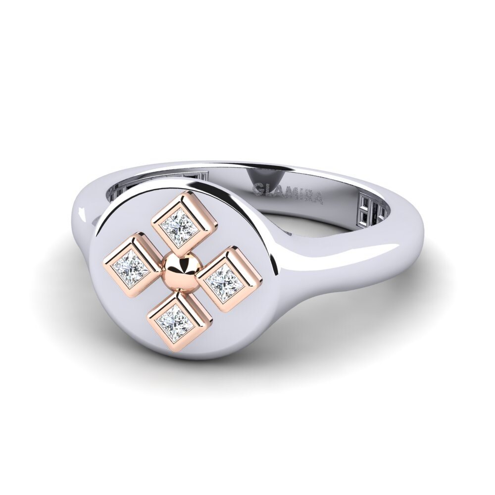 14k Oro Blanco & Rosa Princesa Anillo meñique Boxidea