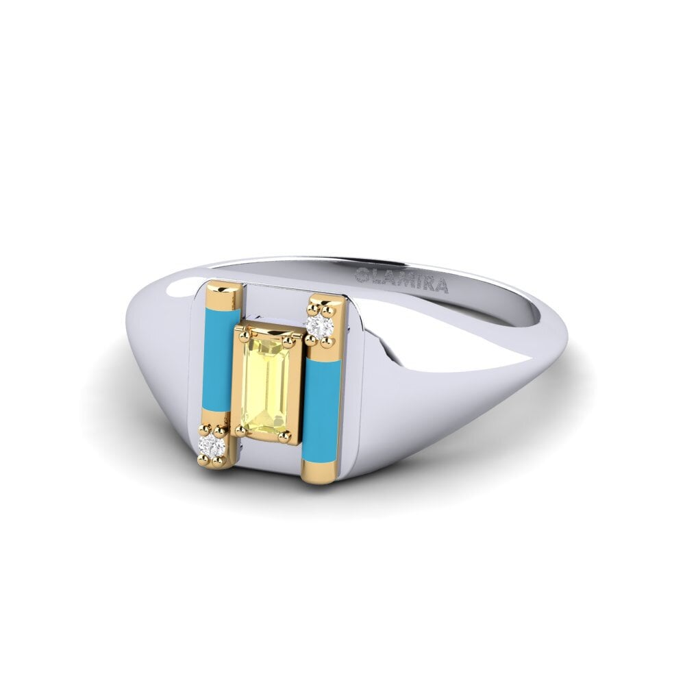 14k Oro Blanco & Amarillo Zafiro amarillo Anillo Skyro