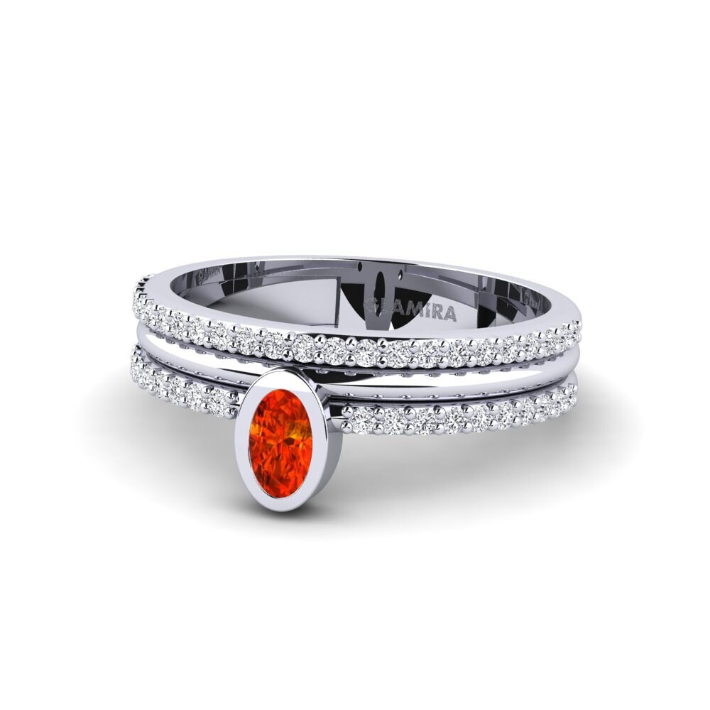 Ovalado Zafiro Naranja Anillo Almensilla