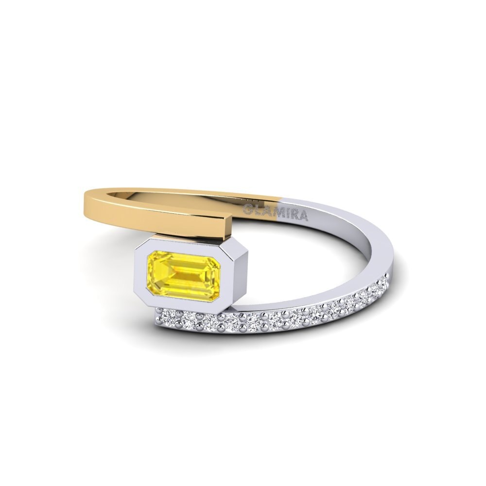 14k Oro Blanco & Amarillo Zafiro amarillo Anillo de compromiso Cantillana