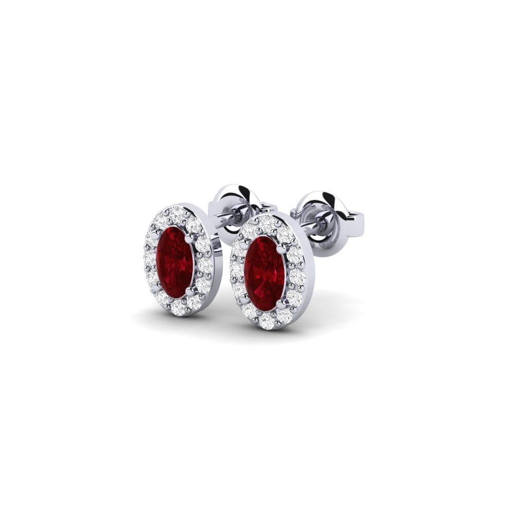 9k White Gold Red Zirconia Women's Earring Hinojos