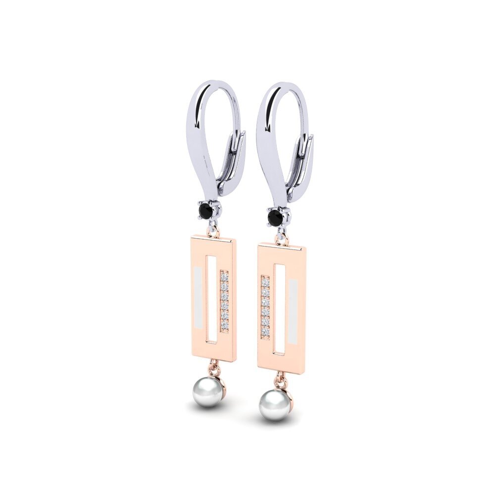 14ct White & Rose Gold Black Sapphire Women's Earring Bistr